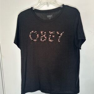 Obey Gray Tee with Floral Logo